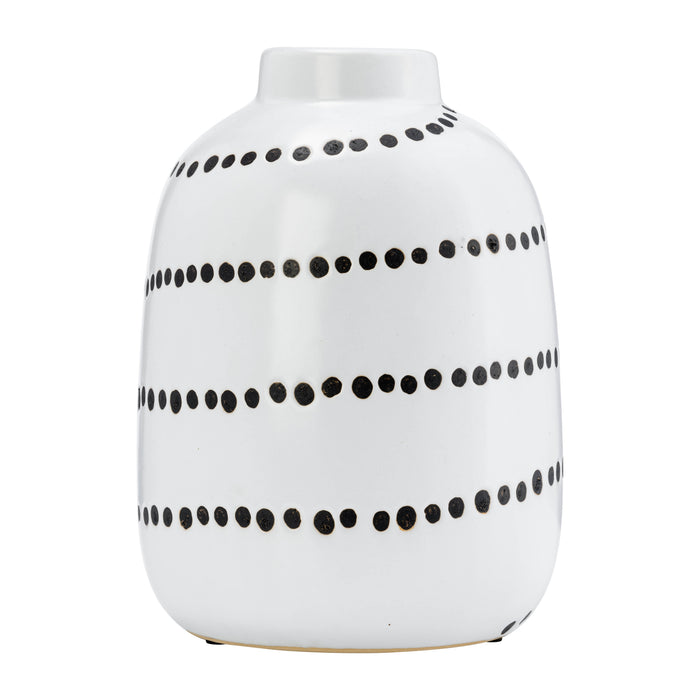 Ceramic 9\" Spiral Dot Flower Vase - White and Black