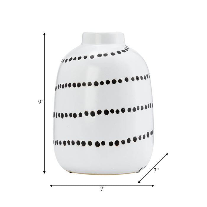 Ceramic 9\" Spiral Dot Flower Vase - White and Black
