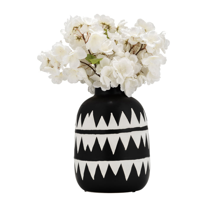 Ceramic 9\" Tribal Flower Vase - Black and White