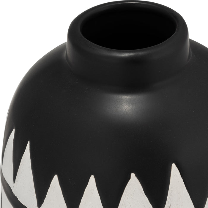 Ceramic 9\" Tribal Flower Vase - Black and White