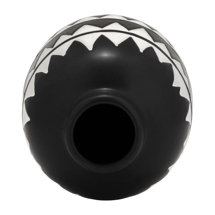 Ceramic 9\" Tribal Flower Vase - Black and White