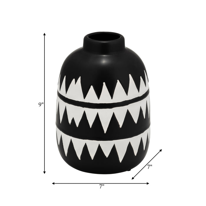 Ceramic 9\" Tribal Flower Vase - Black and White