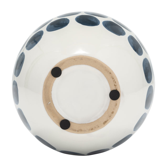 Ceramic 10\" Navy Polka Dot Flower Vase - White