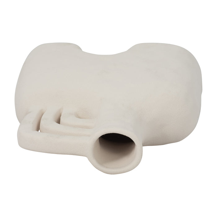 Ceramic 8\" Rough Triple Handle Vase - White