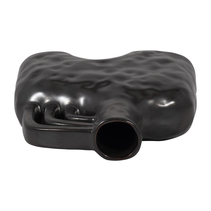 Ceramic 8\" Metallic Triple Handle Vase - Black