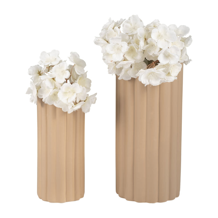 Ceramic 10\"/13\" Ribbed Irish Cream Vase - Set of 2