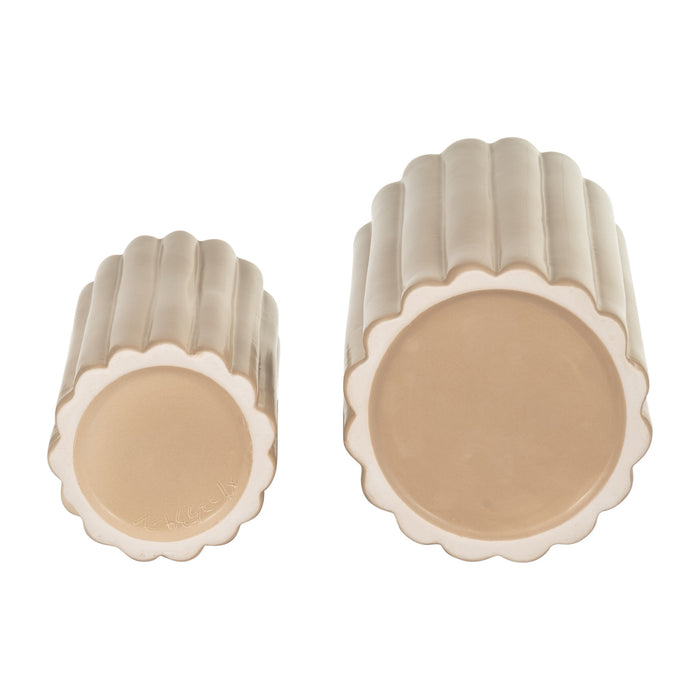 Ceramic 10\"/13\" Ribbed Irish Cream Vase - Set of 2
