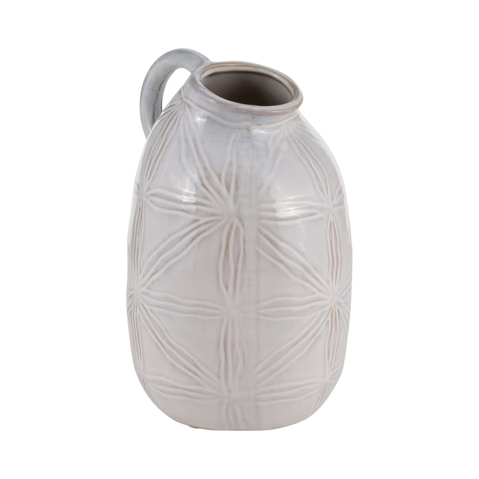 Ceramic 8\" Tribal Pitcher - Ivory