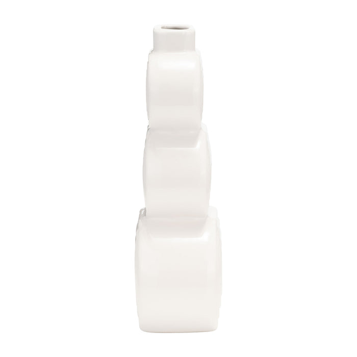 Ceramic 10\" Stacked Circles Vase - White
