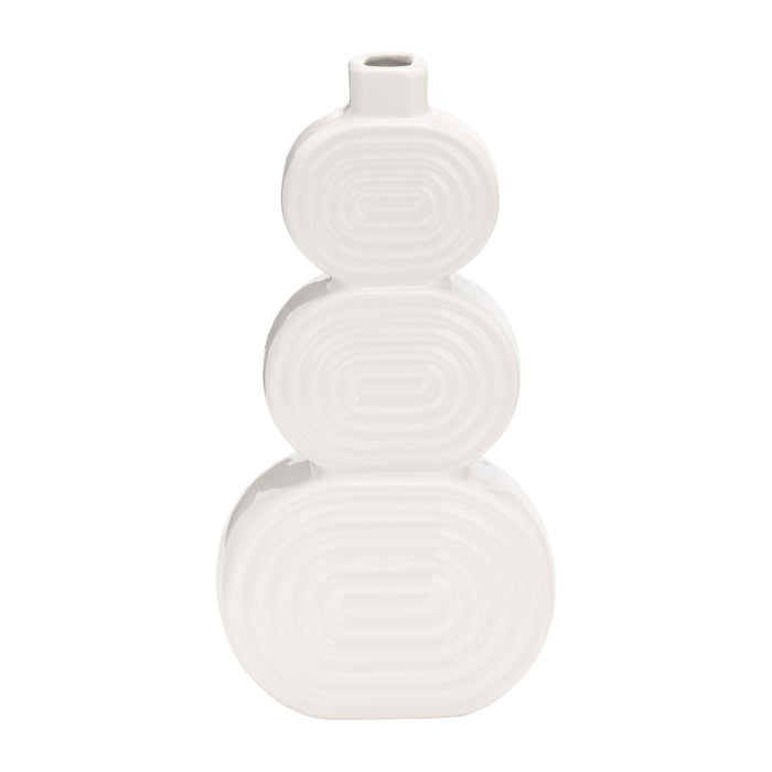 Ceramic 10\" Stacked Circles Vase - White