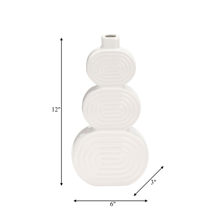 Ceramic 10\" Stacked Circles Vase - White