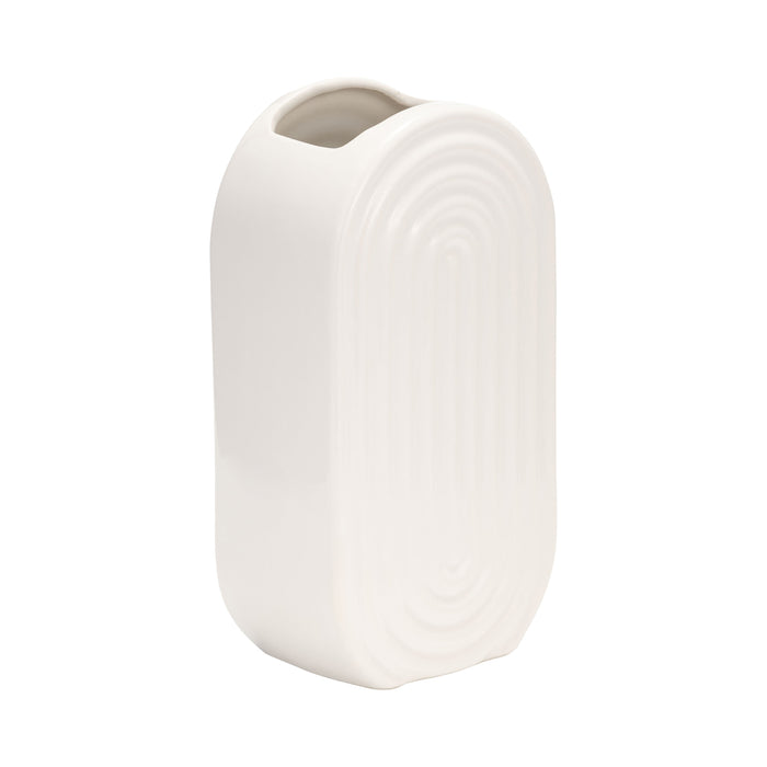 Ceramic 9\" Oval Ridged Vase - White
