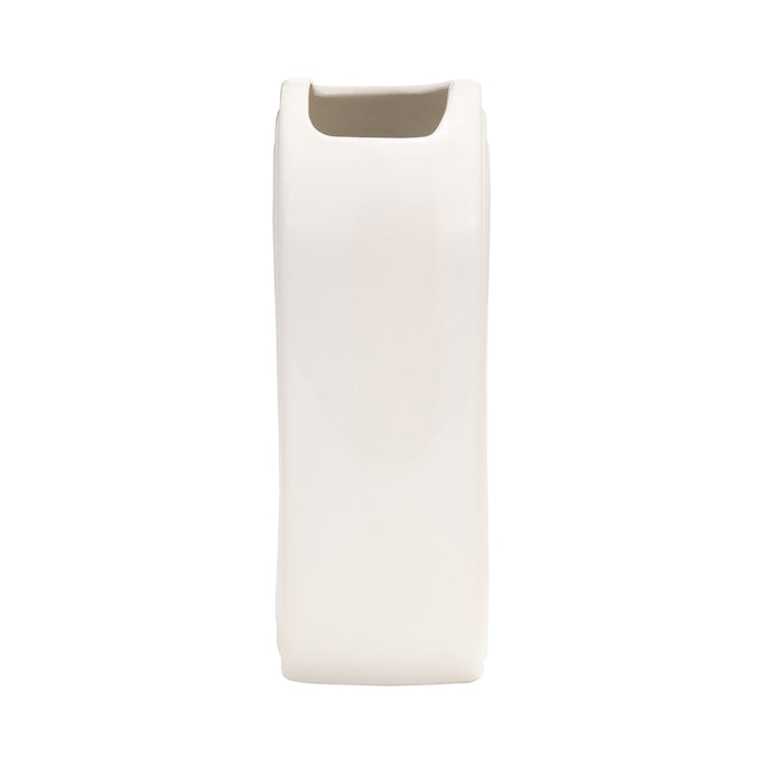 Ceramic 9\" Oval Ridged Vase - White