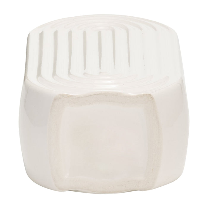Ceramic 9\" Oval Ridged Vase - White