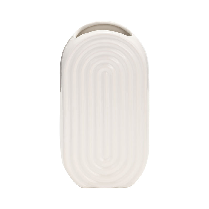 Ceramic 9\" Oval Ridged Vase - White
