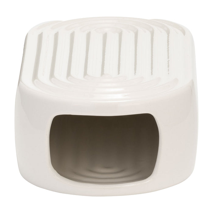 Ceramic 11\" Oval Ridged Vase - White