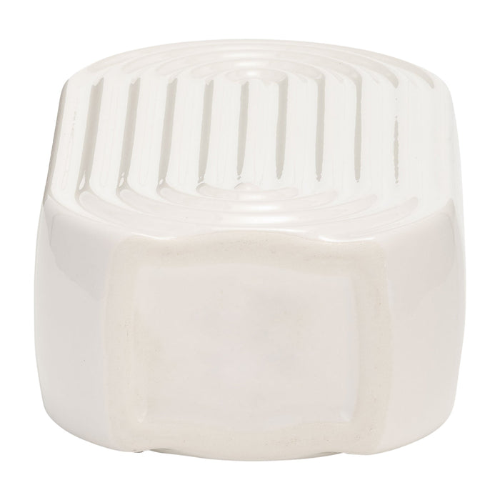 Ceramic 11\" Oval Ridged Vase - White