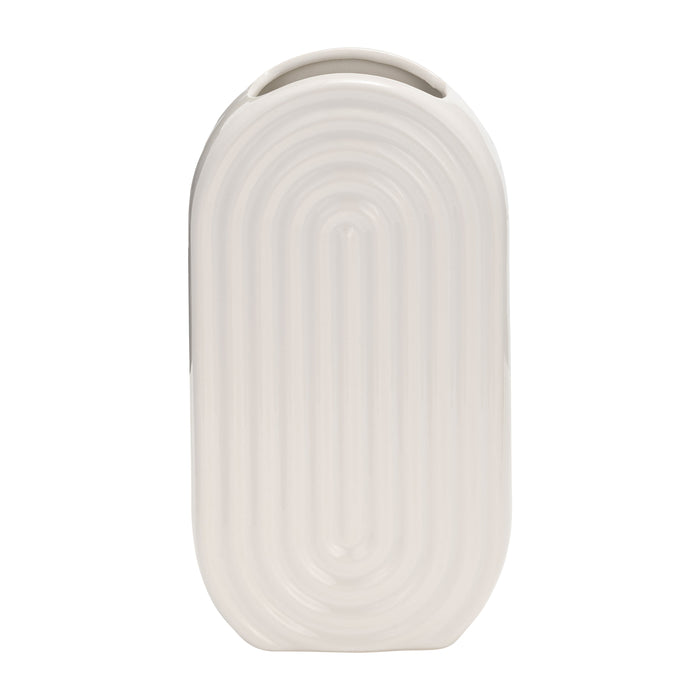 Ceramic 11\" Oval Ridged Vase - White