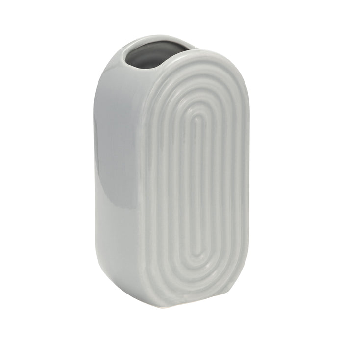 Ceramic 9\" Oval Ridged Vase - Glacier