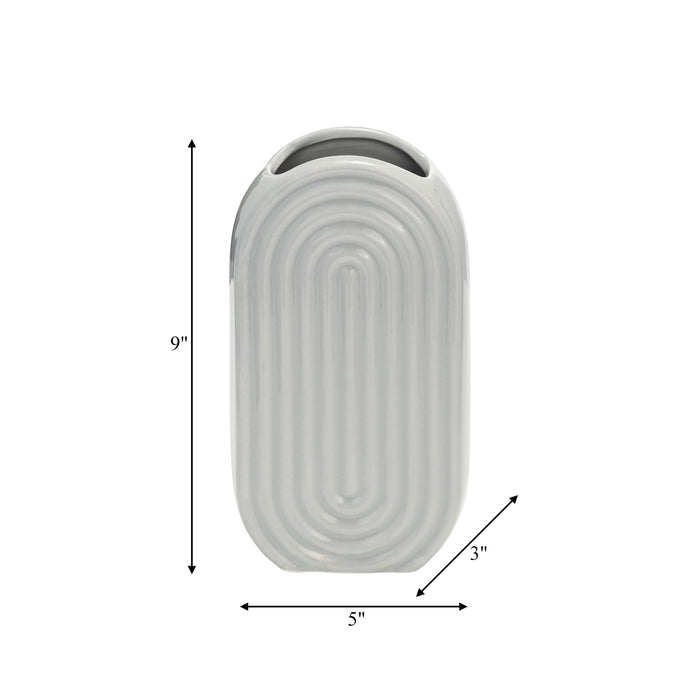 Ceramic 9\" Oval Ridged Vase - Glacier
