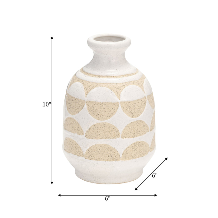 Ceramic 10\" Half Circles Vase - Ivory