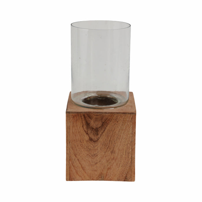 Wood 13\" Square Base Pillar Candle Holder - Natural