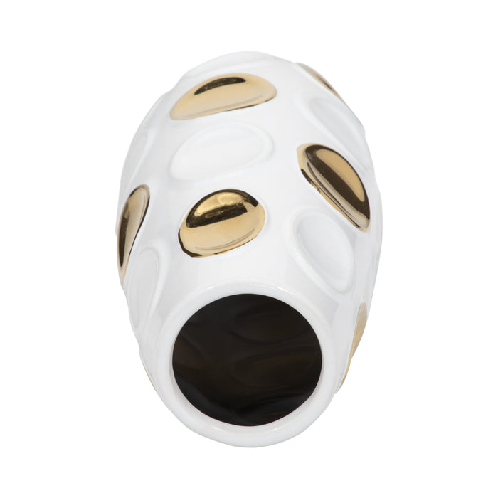 13\" Circle Emobossed Vase - White and Gold 