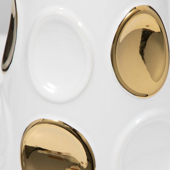 13\" Circle Emobossed Vase - White and Gold 