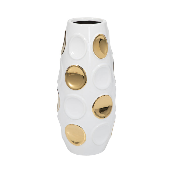 13\" Circle Emobossed Vase - White and Gold 