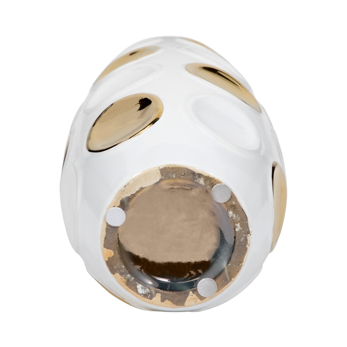 13\" Circle Emobossed Vase - White and Gold 