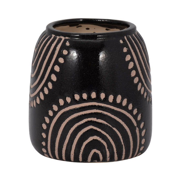 Ceramic 6\" Tribal Arch Vase - Black and Tan 