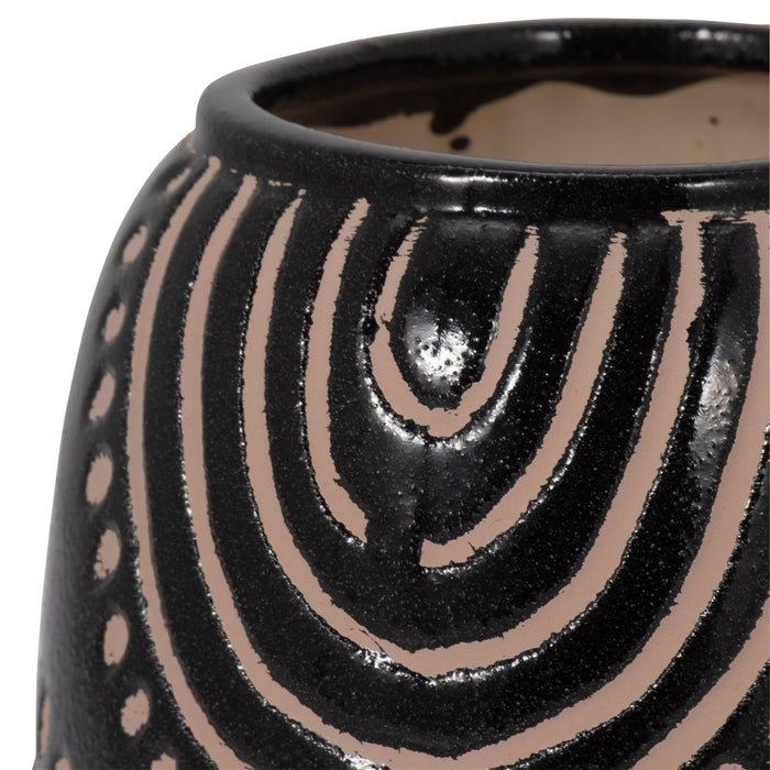 Ceramic 6\" Tribal Arch Vase - Black and Tan 
