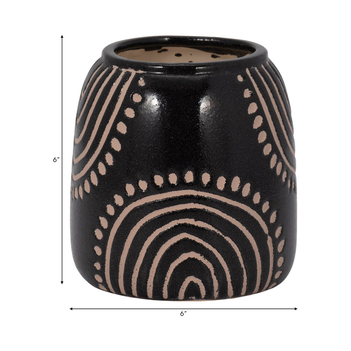 Ceramic 6\" Tribal Arch Vase - Black and Tan 