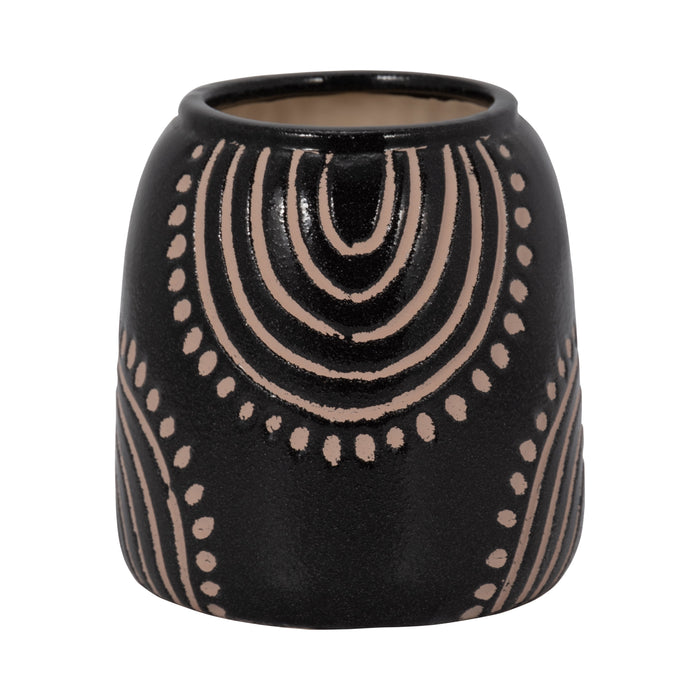 Ceramic 6\" Tribal Arch Vase - Black and Tan 