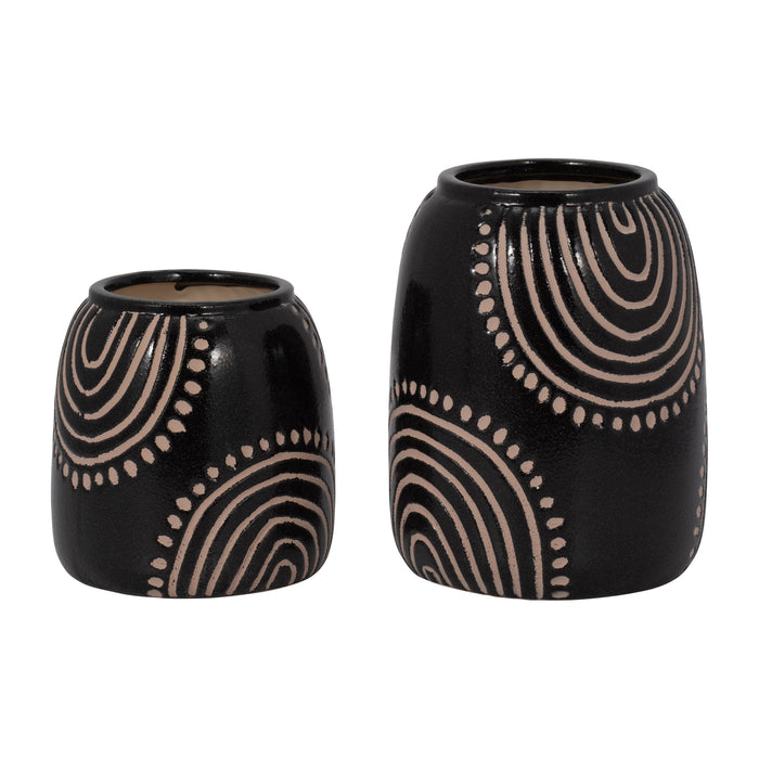 Ceramic 6\" Tribal Arch Vase - Black and Tan 