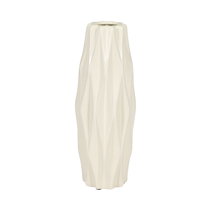 Ceramic 12\" Flutted Vase - White