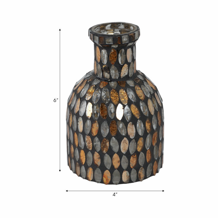 Glass 6\" Mosaic Vase - Copper 