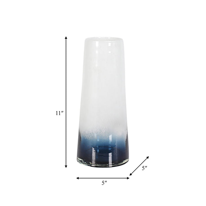 Glass 11\" Blue Waters Vase - Blue and White