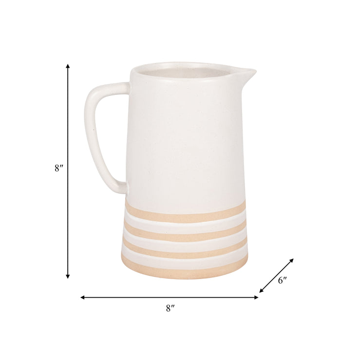 Ceramic 8\" Pitcher with Lines - Ivory