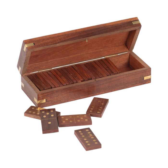 Wood 8\" x 3\" Dominoes Box - Brown 