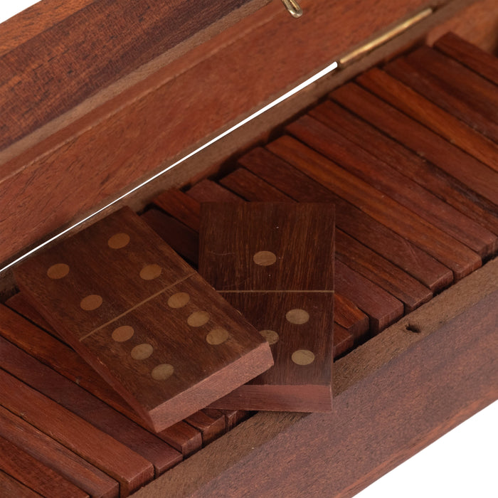 Wood 8\" x 3\" Dominoes Box - Brown 