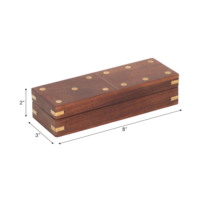 Wood 8\" x 3\" Dominoes Box - Brown 