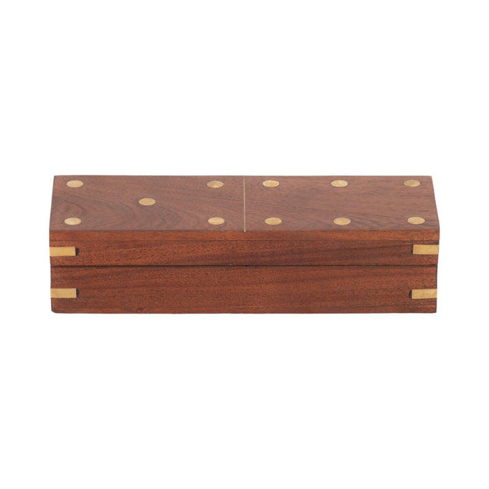 Wood 8\" x 3\" Dominoes Box - Brown 
