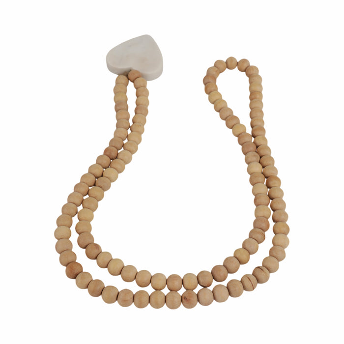 Wood 36\" Small Bead Garland with Marble Heart - Brown 