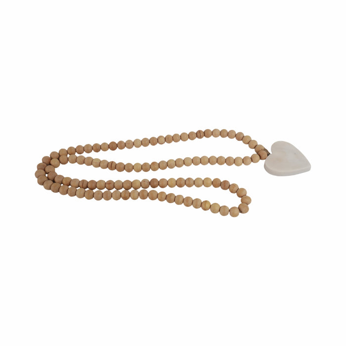 Wood 36\" Small Bead Garland with Marble Heart - Brown 