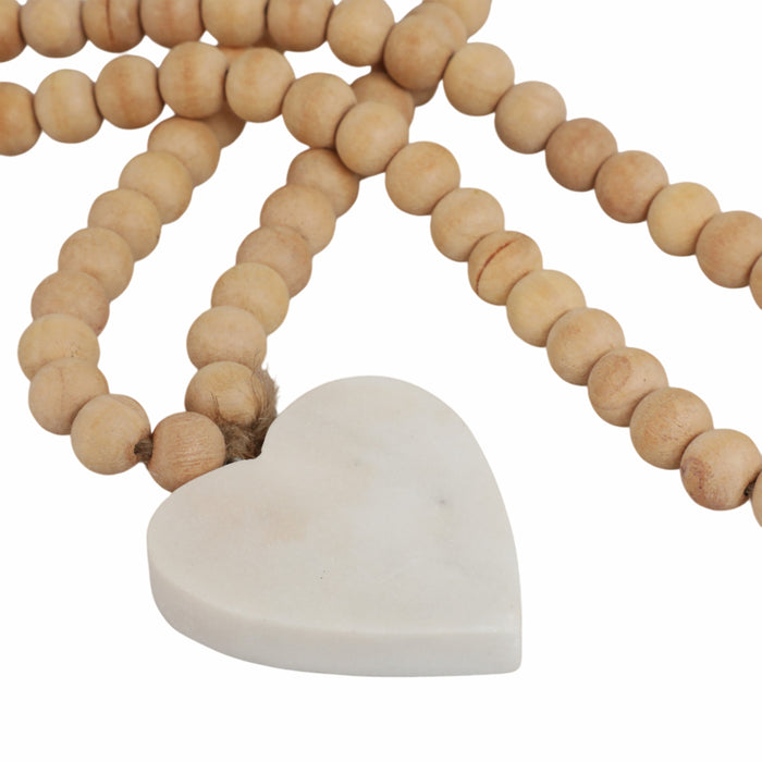 Wood 36\" Small Bead Garland with Marble Heart - Brown 