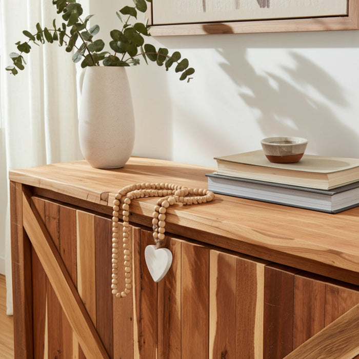 Wood 36\" Small Bead Garland with Marble Heart - Brown 