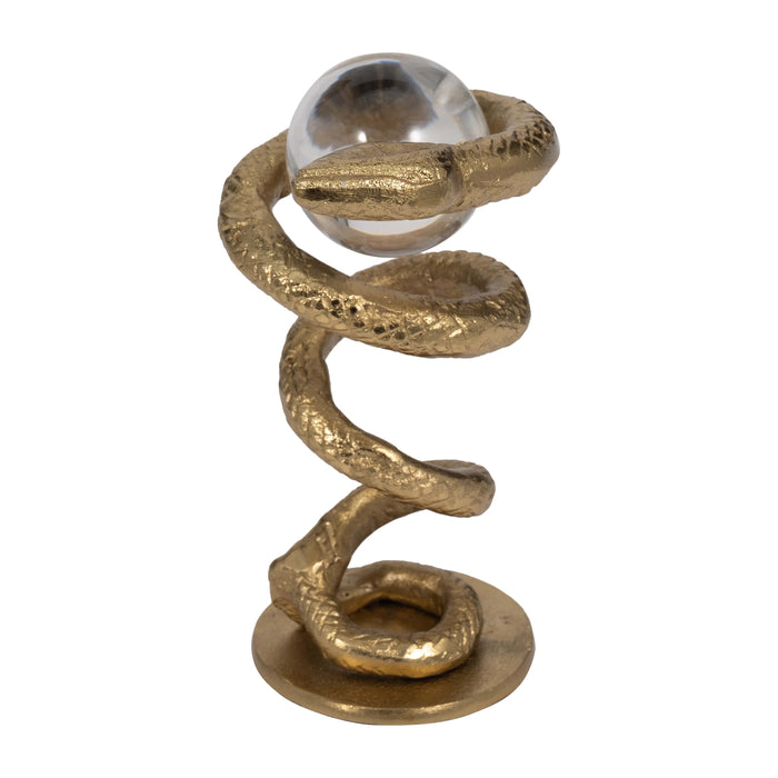 Metal 7\" Snake Coil with Acrylic Ball - Gold 