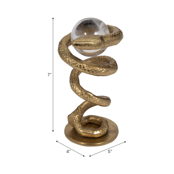 Metal 7\" Snake Coil with Acrylic Ball - Gold 