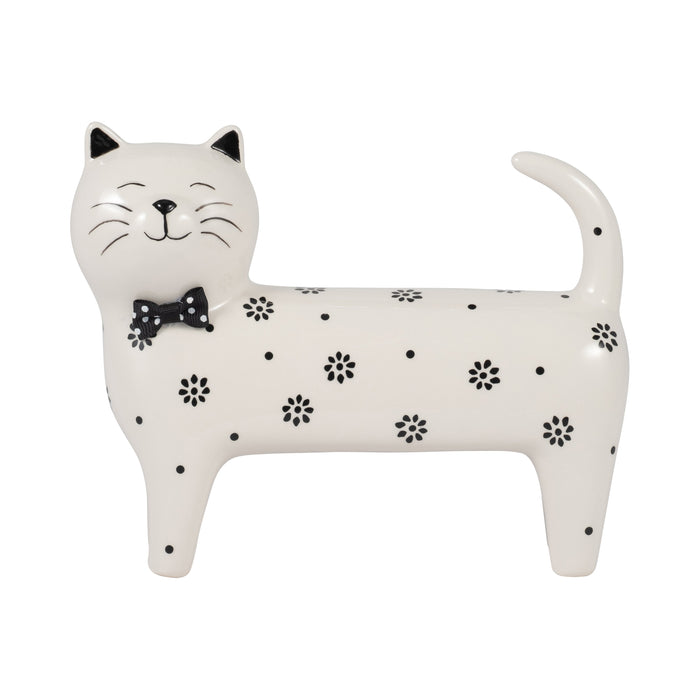 8\" x 7\" Daisies Cat - White 